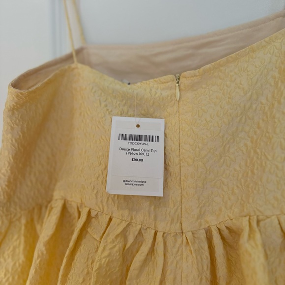 Sister Jane, Dream Deuce Floral Cami Top, size L, NWT, yellow brocade w peplum - Picture 3 of 3